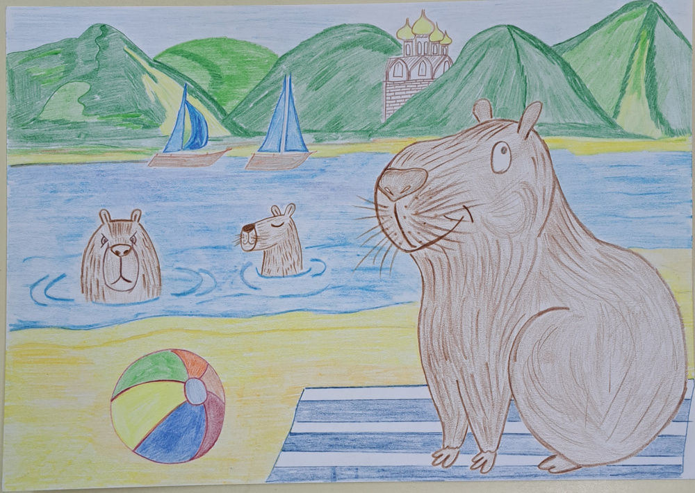 Семья капибар на Волге 