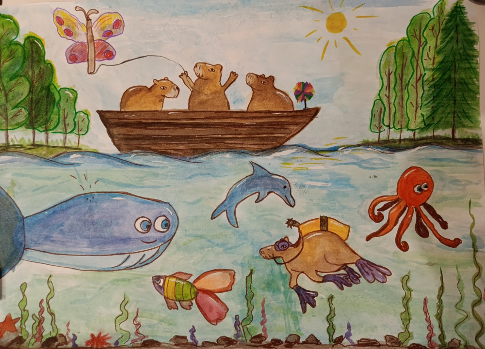 "Семья капибар на отдыхе!"