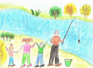 На рыбалке с папой и сестрёнками