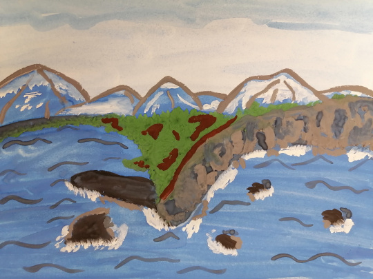 "Мыс Кукурный с видом на вулкан Мутновский"