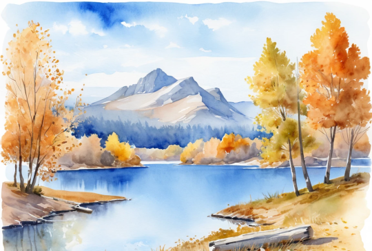 Голубое озеро в осенний период