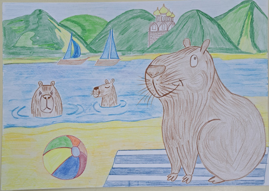 Семья капибар на Волге 