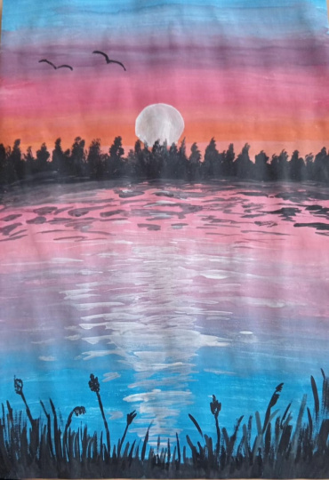 "Вечерний закат у реки"