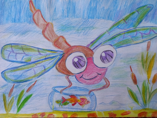 Стрекоза с рыбками в аквариуме