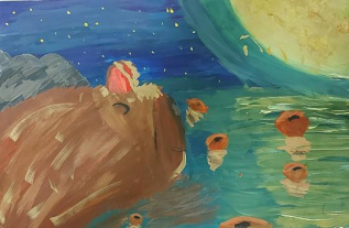 Капибара в ночном водоеме