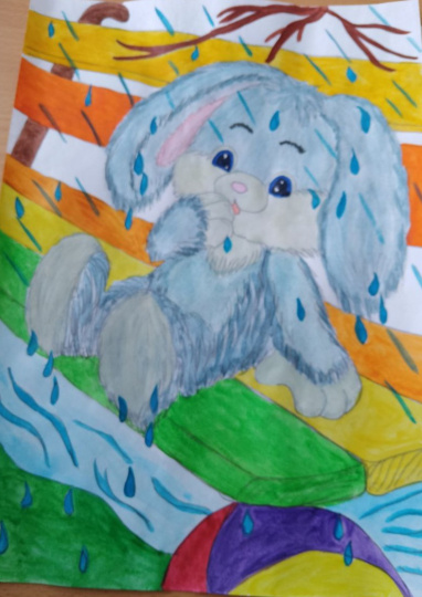 Зайка промок под дождиком 