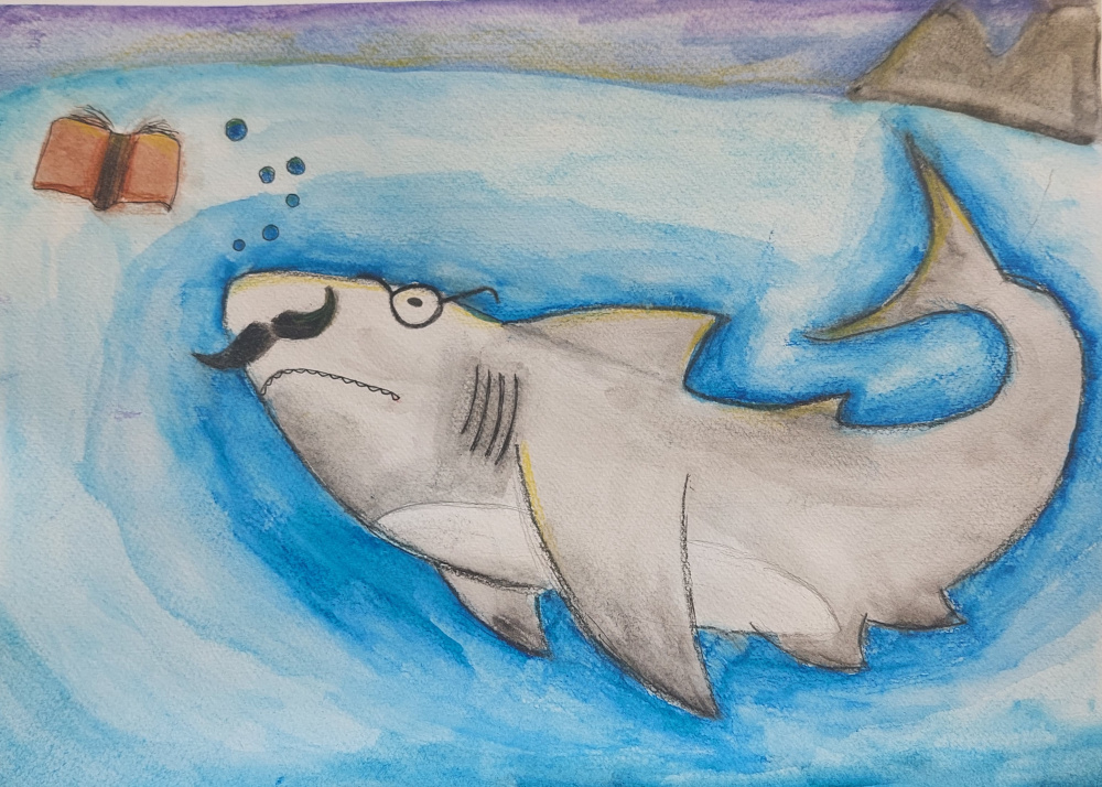 Акула читает упавшую книгу