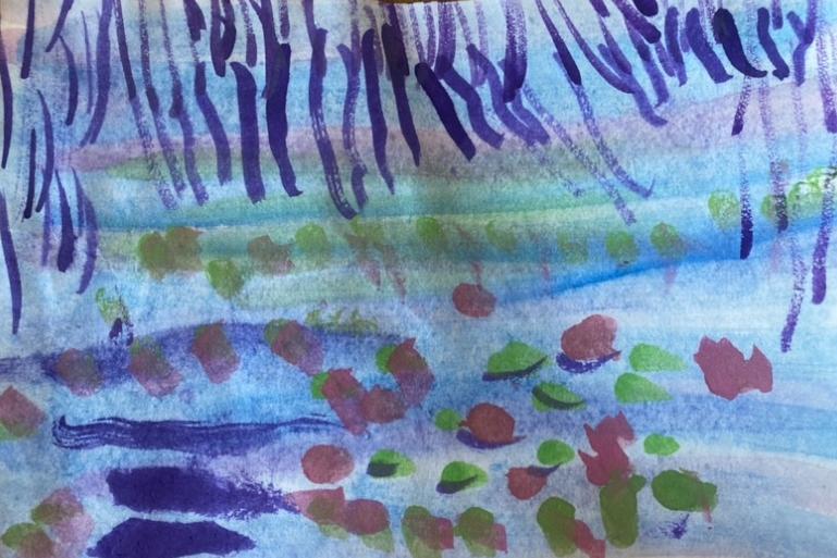 Ночь. Кувшинки. Ива 